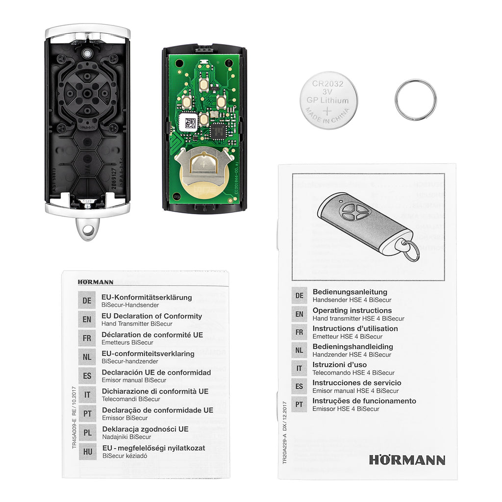 Mando a distancia Hörmann HSE 4, BiSecur, Negro cromado brillante