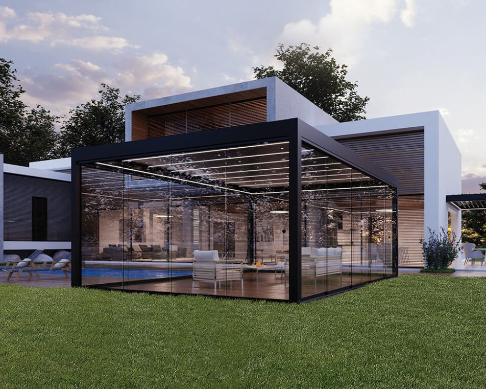 Pérgola con lamas tipo F
