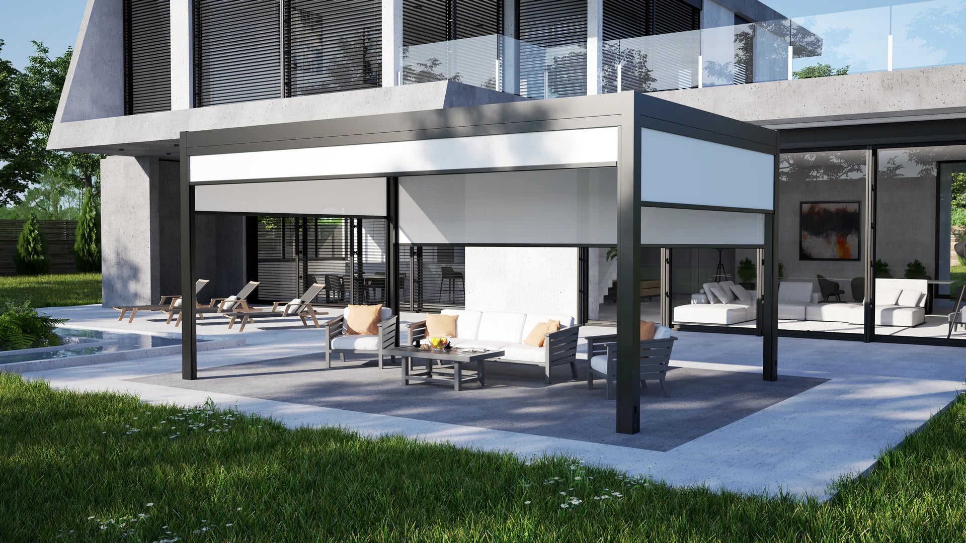 Pérgola con lamas tipo F